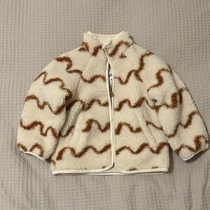 NWT Zara Cream Sherpa Jacket with Brown Pattern